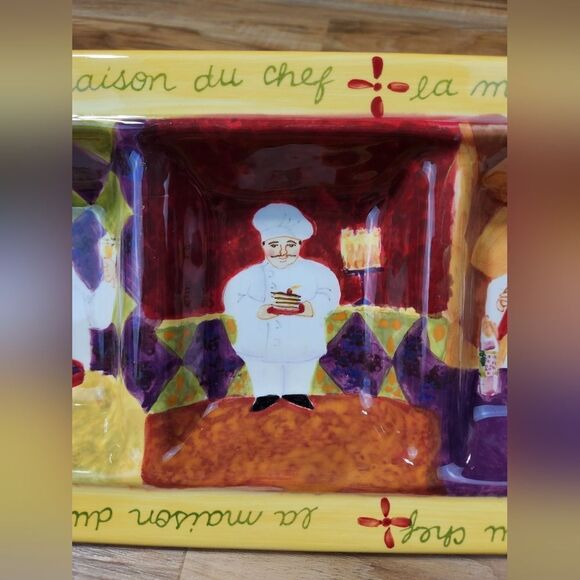 💜Certified International Yellow "Fat Chef" 4 Part Relish Serving Tray - Picture 3 of 12